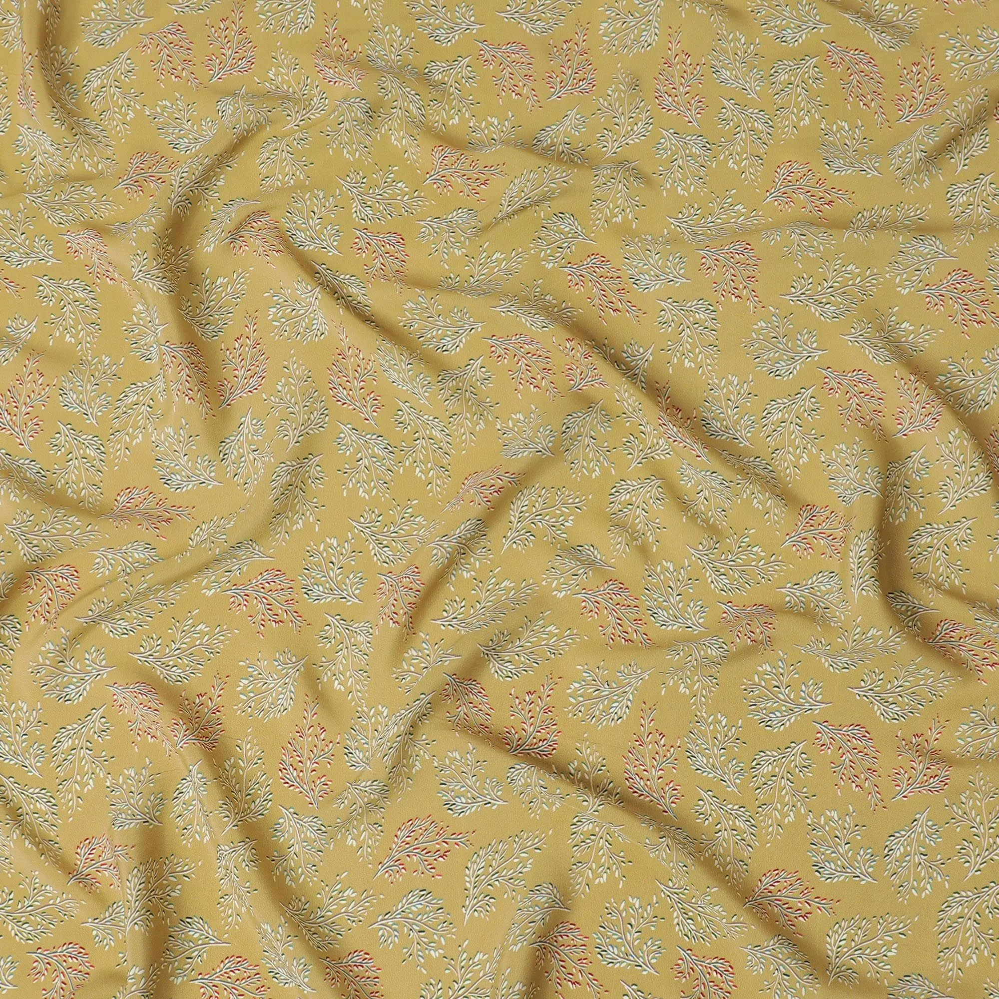 Sunshine Meadow Viscose Crepe Fabric - Warm Botanical Print, Versatile & Soft, 110cm (India)  - D17638