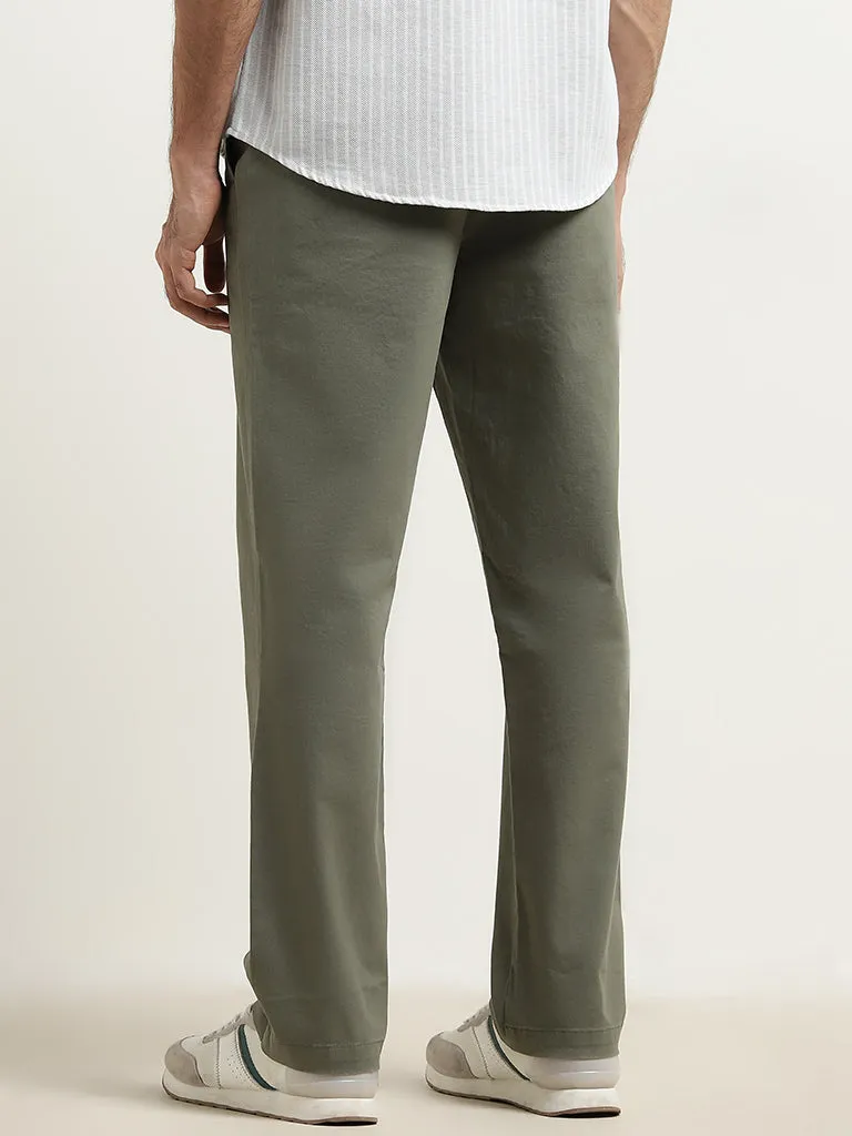 WES Casuals Sage Straight-Fit Mid-Rise Cotton Blend Chinos