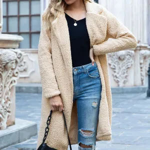 Women mid-long shawl collar faux fur winter coat