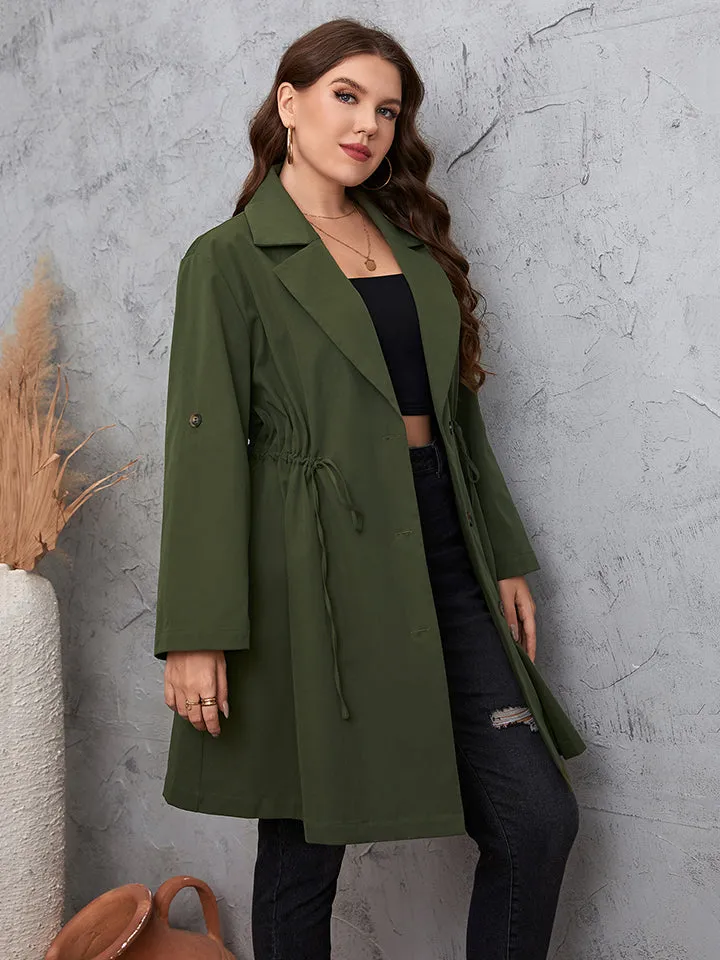 Women's Honey Plus Size Lapel Collar Roll-Tab Sleeve Trench Coat