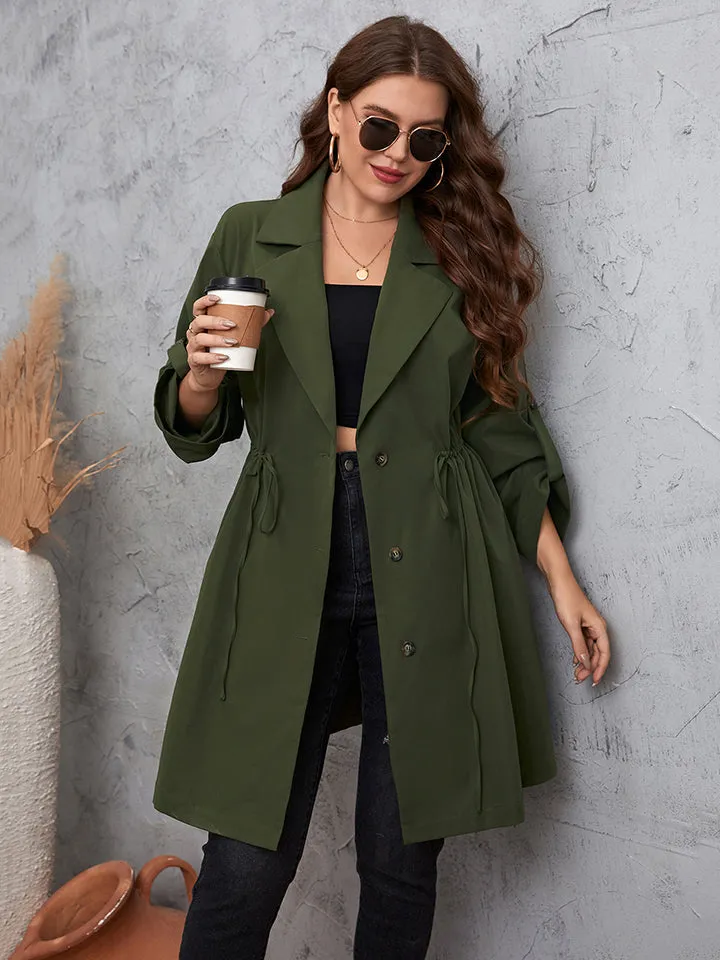 Women's Honey Plus Size Lapel Collar Roll-Tab Sleeve Trench Coat