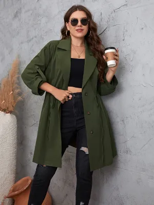 Women's Honey Plus Size Lapel Collar Roll-Tab Sleeve Trench Coat