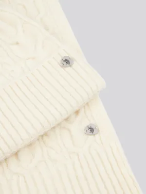 Womens Signature Cable Knit Beanie & Scarf Set in Marshmallow