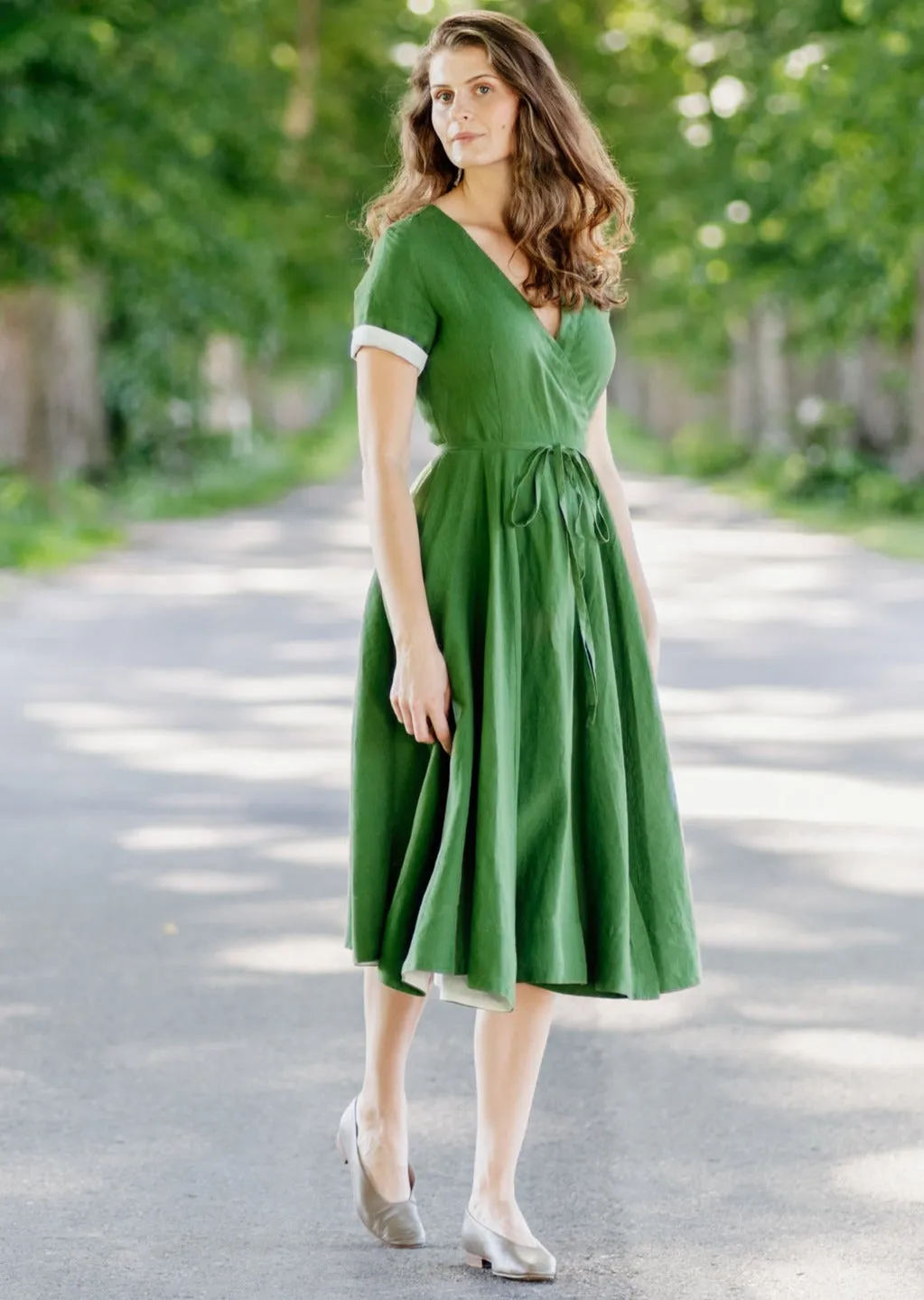 Wrap Dress, Short Sleeve, Spring Green